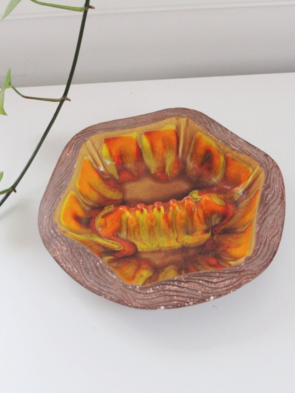 Vintage Mid-Century Ceramic Ashtray Bowl Sequoia Ware - Orange & Yellow